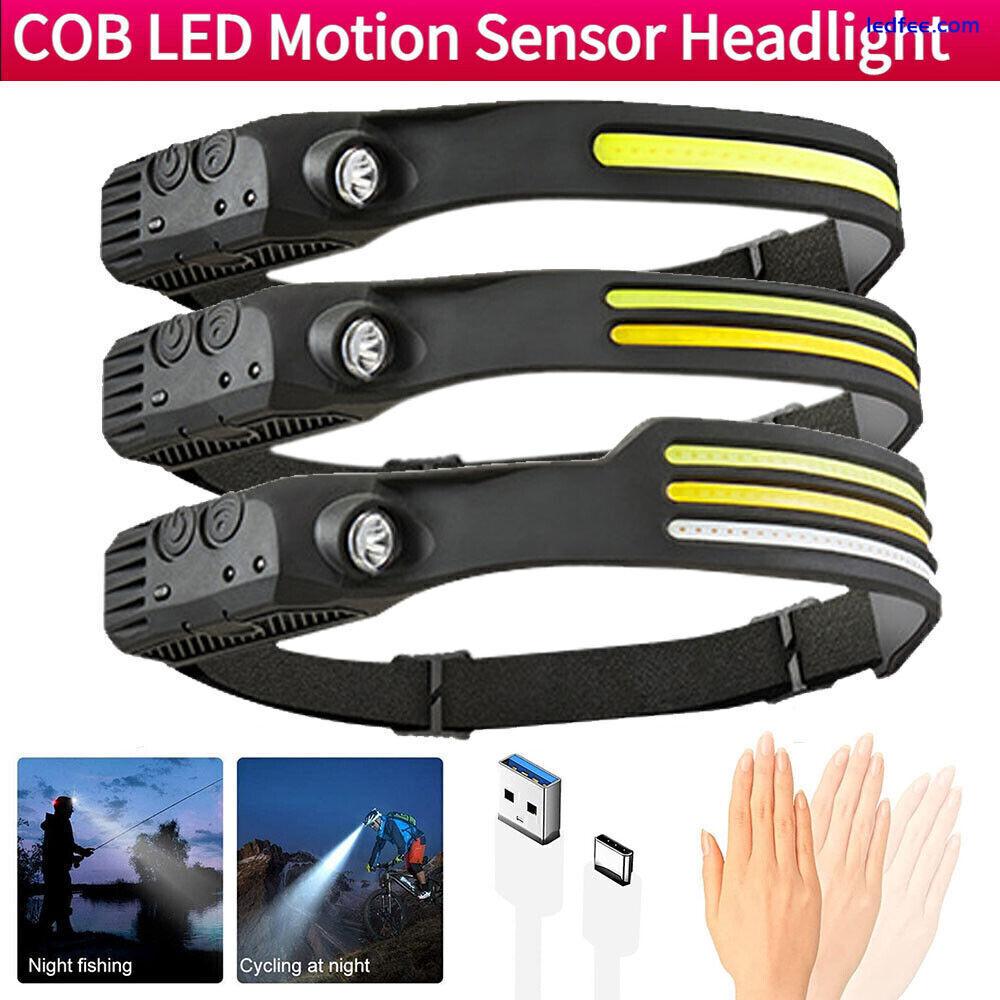 1-4 X LED COB Stirnlampe Sensor Scheinwerfer Kopflampe USB Camping Wasserdicht 0 