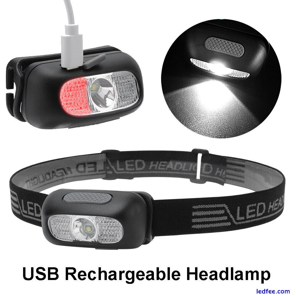 Super Bright LED Head Torch USB Rechargeable Lightweight Headlight Waterproof UK 0 