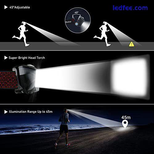 Head Torch Rechargeable, 2000L Super Bright LED Headlamp Headlight with 2 