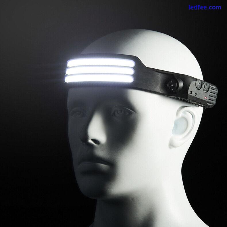 LED COB Sensor Stirnlampe Scheinwerfer Kopflampe USB Wiederaufladbar Wasserdicht 4 