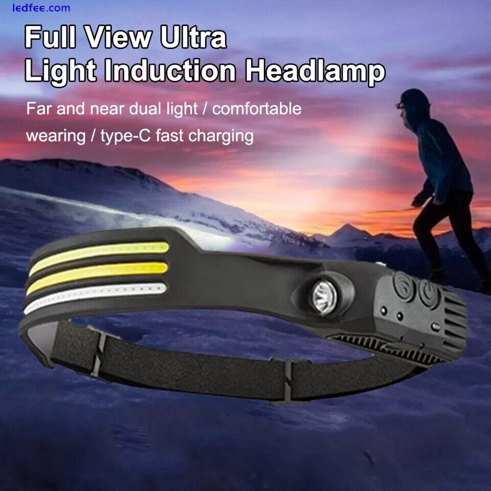 COB LED Headlamp USB Rechargeable Headlight Bar Head Band Torch Work Light 6000K 4 