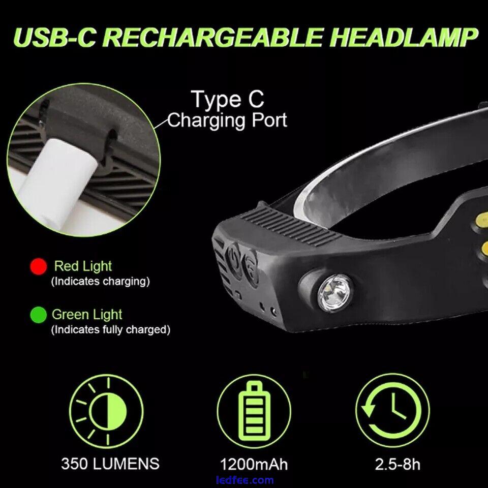 COB LED Headlamp USB Rechargeable Headlight Bar Head Band Torch Work Light 6000K 2 