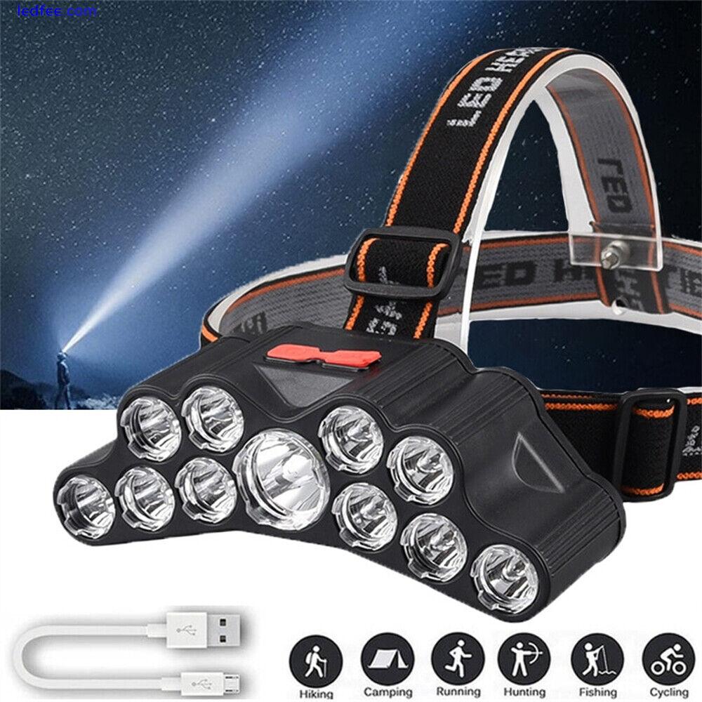 990000LM LED Headlamp Flashlight USB Rechargeable Headlight Head Torch Work Band 0 