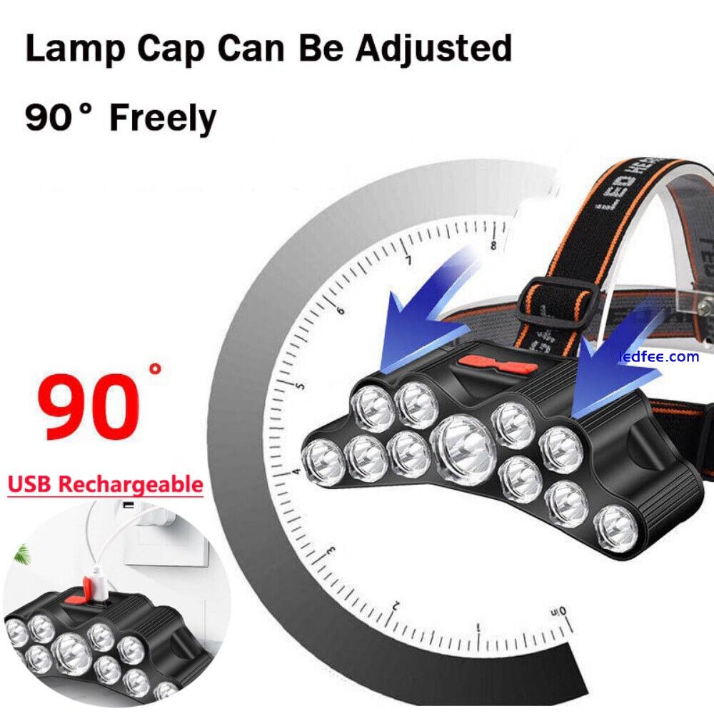 990000LM LED Headlamp Flashlight USB Rechargeable Headlight Head Torch Work Band 3 