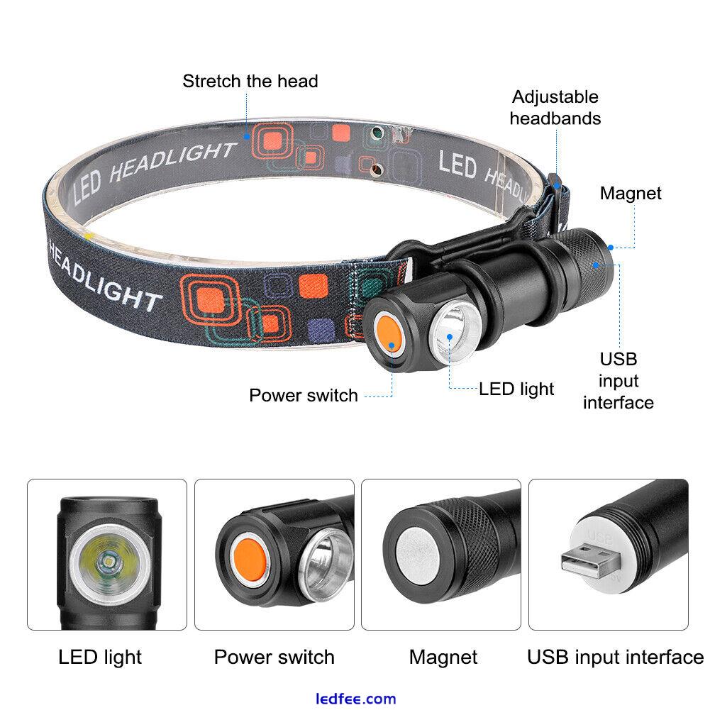 3 Modes USB Rechargeable LED Headlamp Head Torch Flashlight Work Light 5 