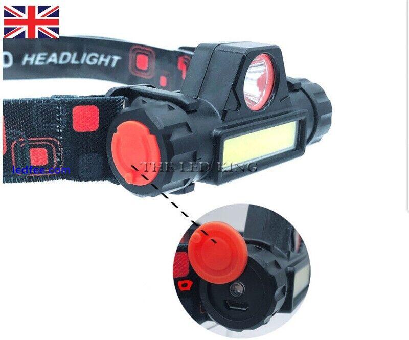 LED Headlamp Head Torch Waterproof COB Super Bright  USB Rechargeable Headlight 2 