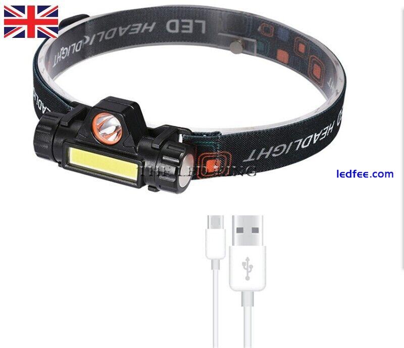 LED Headlamp Head Torch Waterproof COB Super Bright  USB Rechargeable Headlight 5 