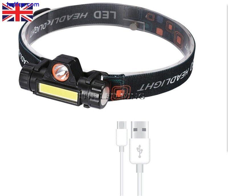 LED Headlamp Head Torch Waterproof COB Super Bright  USB Rechargeable Headlight 0 