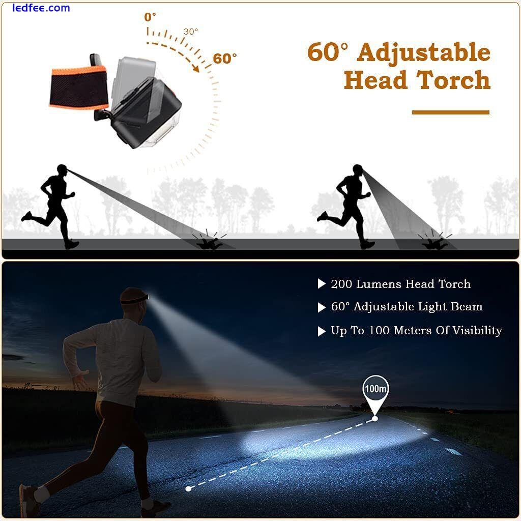 Head Torch Led Rechargeable Super Bright for Fishing, Camping,  Hiking Reading, 4 