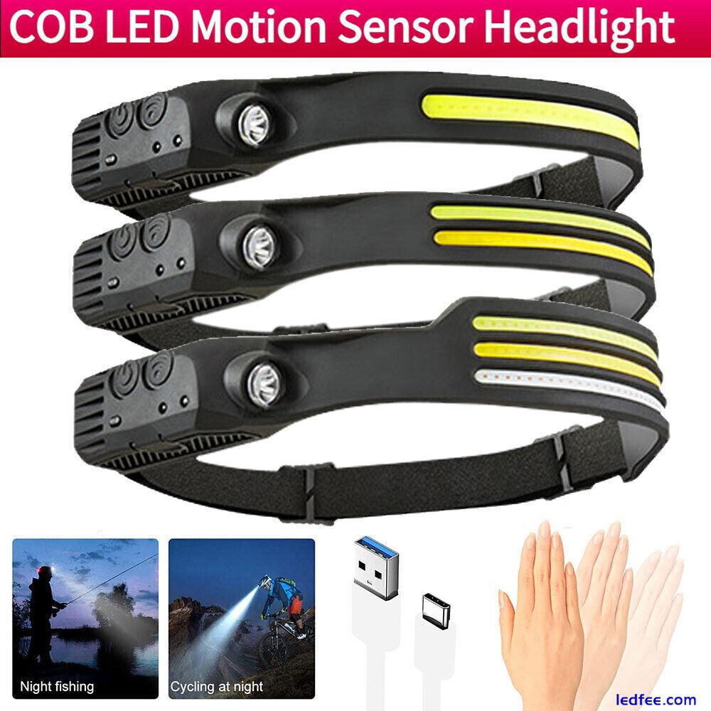COB LED Headlamp Headlight Torch Work Light Rechargeable Head Band Sensor Lamps 0 