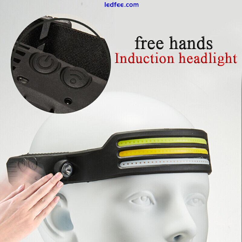 COB LED Headlamp Headlight Torch Work Light Rechargeable Head Band Sensor Lamps 3 