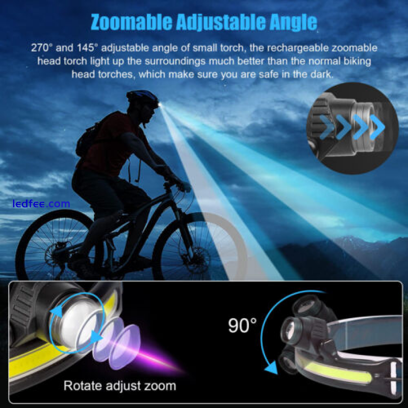 LED COB Headlamp USB Rechargeable Headlight Torch Work Light Bar Head Band Lamp 2 