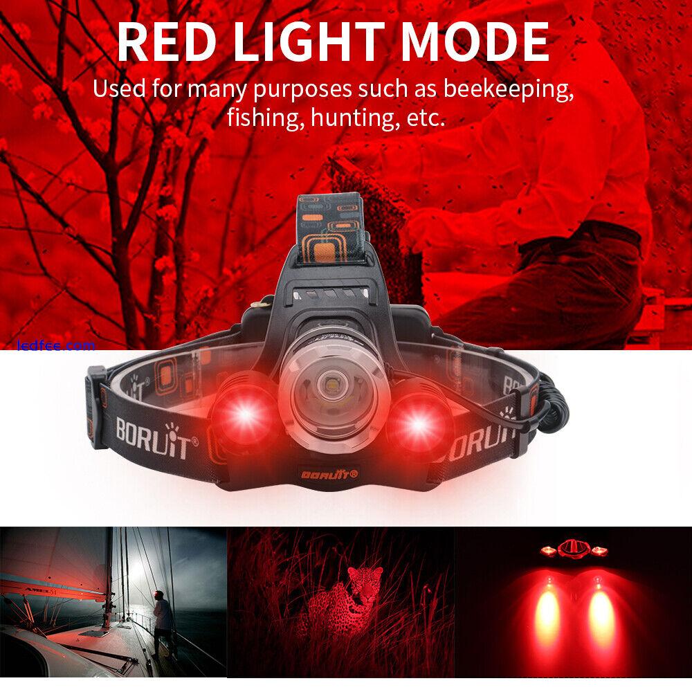 BORUiT LED Headlamp Rechargeable Head Torch Lamp Headlight Flashlight Red Light 0 