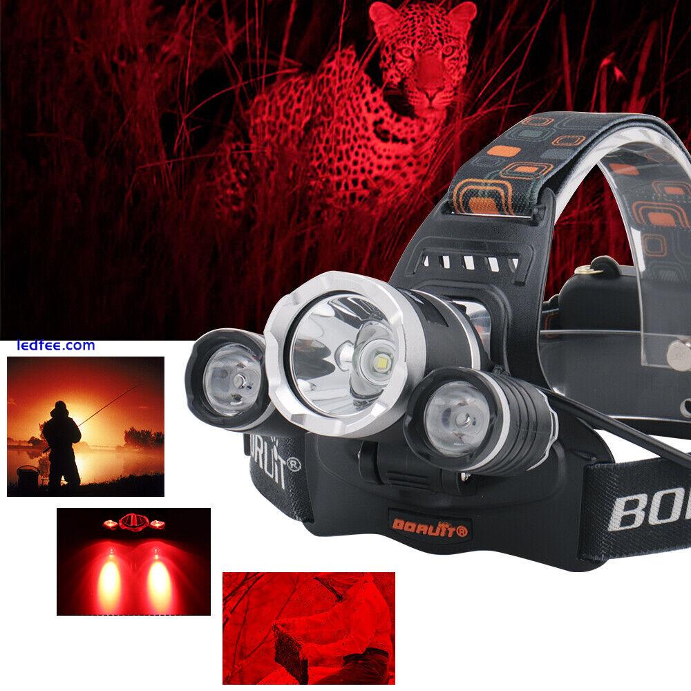 BORUiT LED Headlamp Rechargeable Head Torch Lamp Headlight Flashlight Red Light 2 