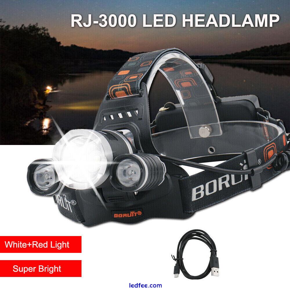 BORUiT LED Headlamp Rechargeable Head Torch Lamp Headlight Flashlight Red Light 1 