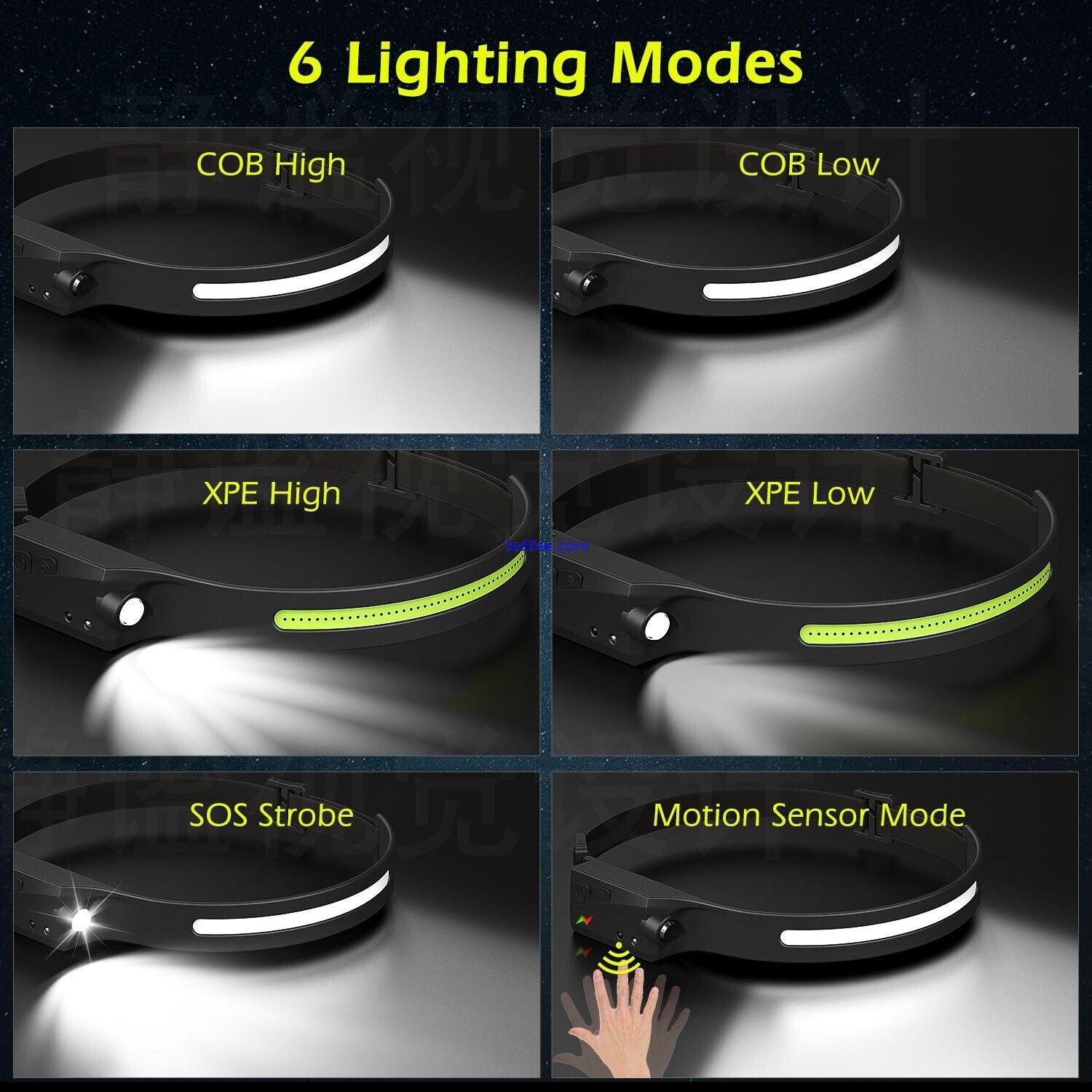 Waterproof Camping Headlamp LED Motion Sensor Head Torch Headlight Rechargeable 1 
