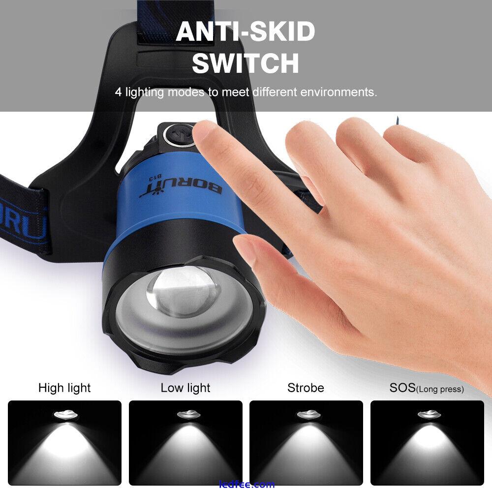 BORUiT LED Head Torch Headlamp Headlight Flashlight Light Lamp Rechargeable 2 