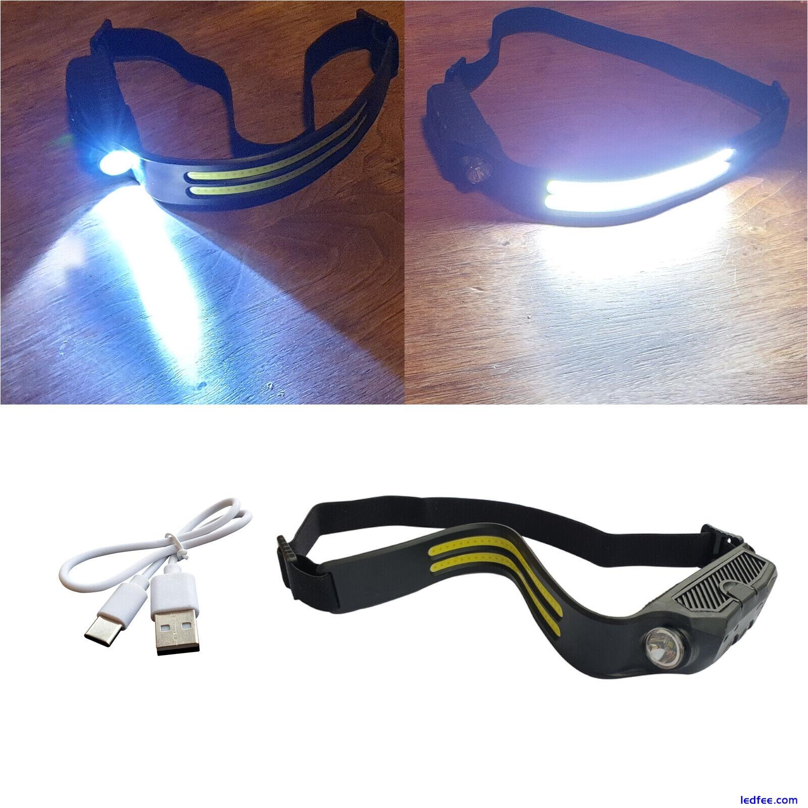 LED Headlamp Cob Headlamp Light Sensor Headlight USB Battery Waterproof White 1 