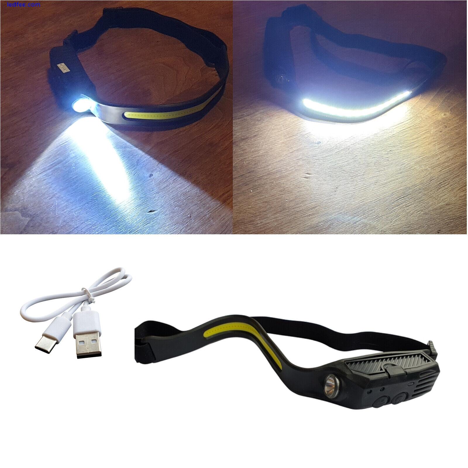 LED Headlamp Cob Headlamp Light Sensor Headlight USB Battery Waterproof White 0 