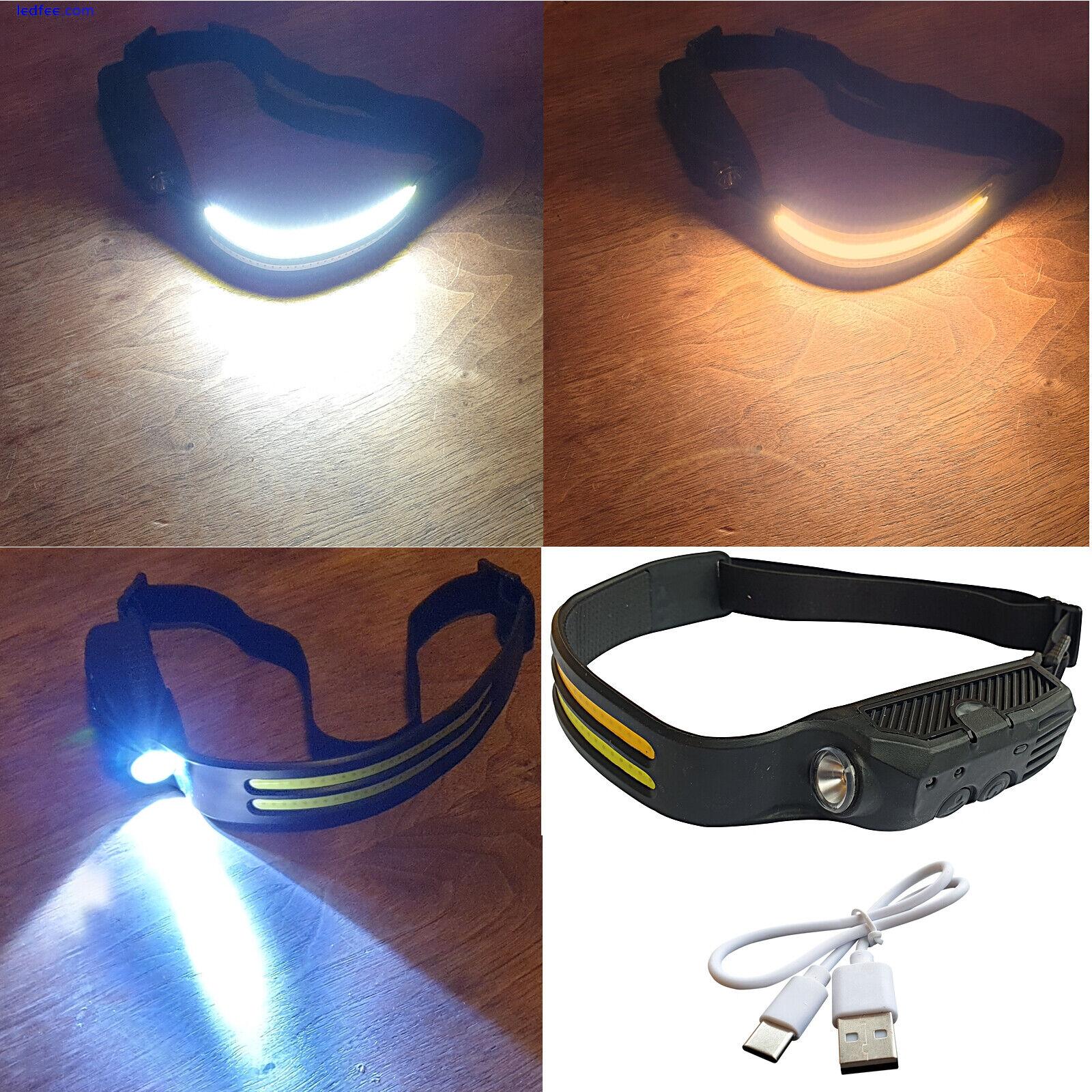 LED Headlamp Cob Headlamp Light Sensor Headlight USB Battery Waterproof White 4 