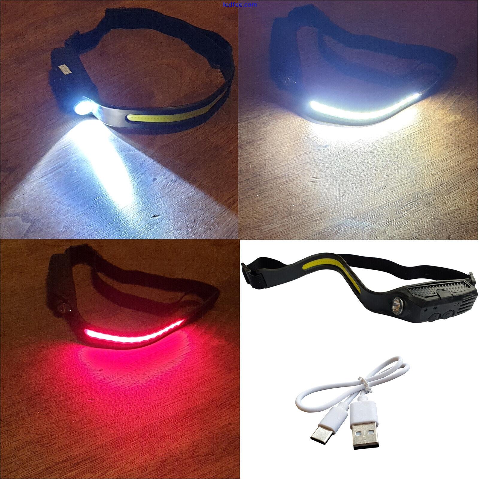 LED Headlamp Cob Headlamp Light Sensor Headlight USB Battery Waterproof White 3 