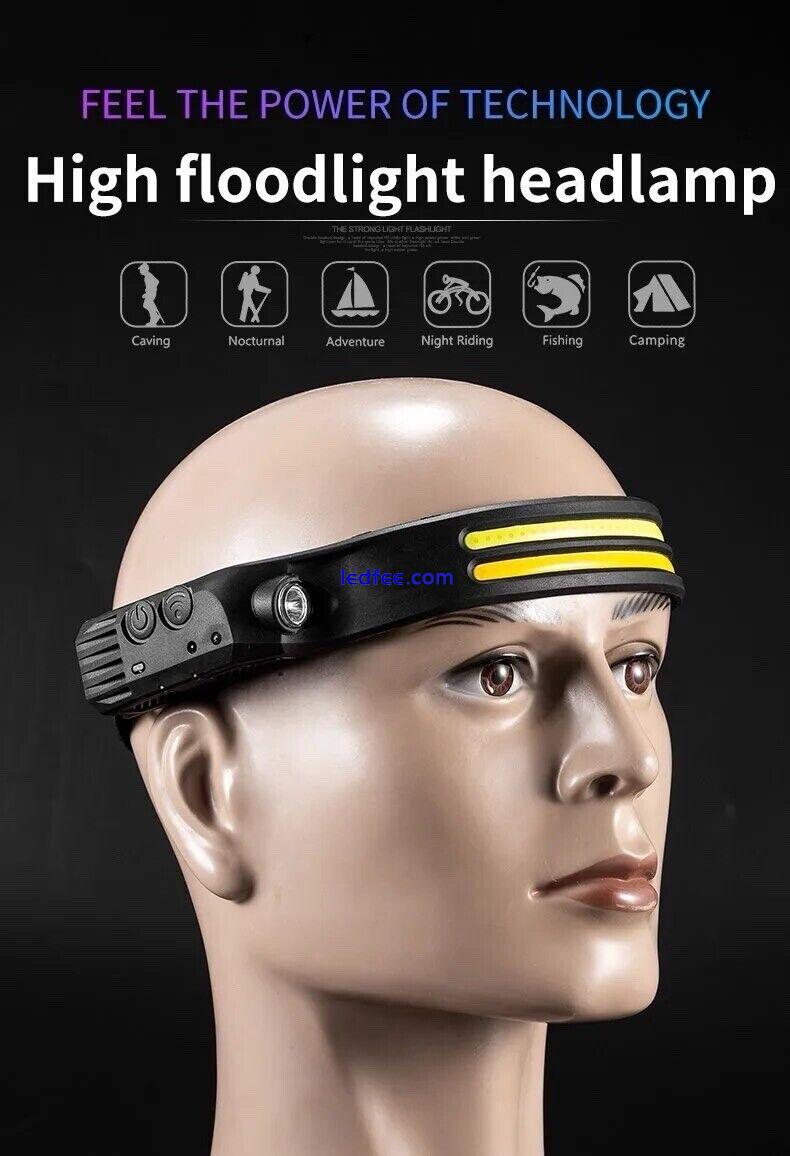 LED Head Torch Rechargeable Waterproof COB Headlamp Motion Sensor Headlight 0 