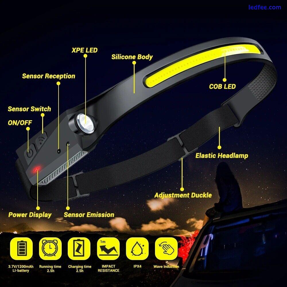 Super Bright COB LED Head Torch Headlight Head Lamp USB Rechargeable Work Lamp 4 