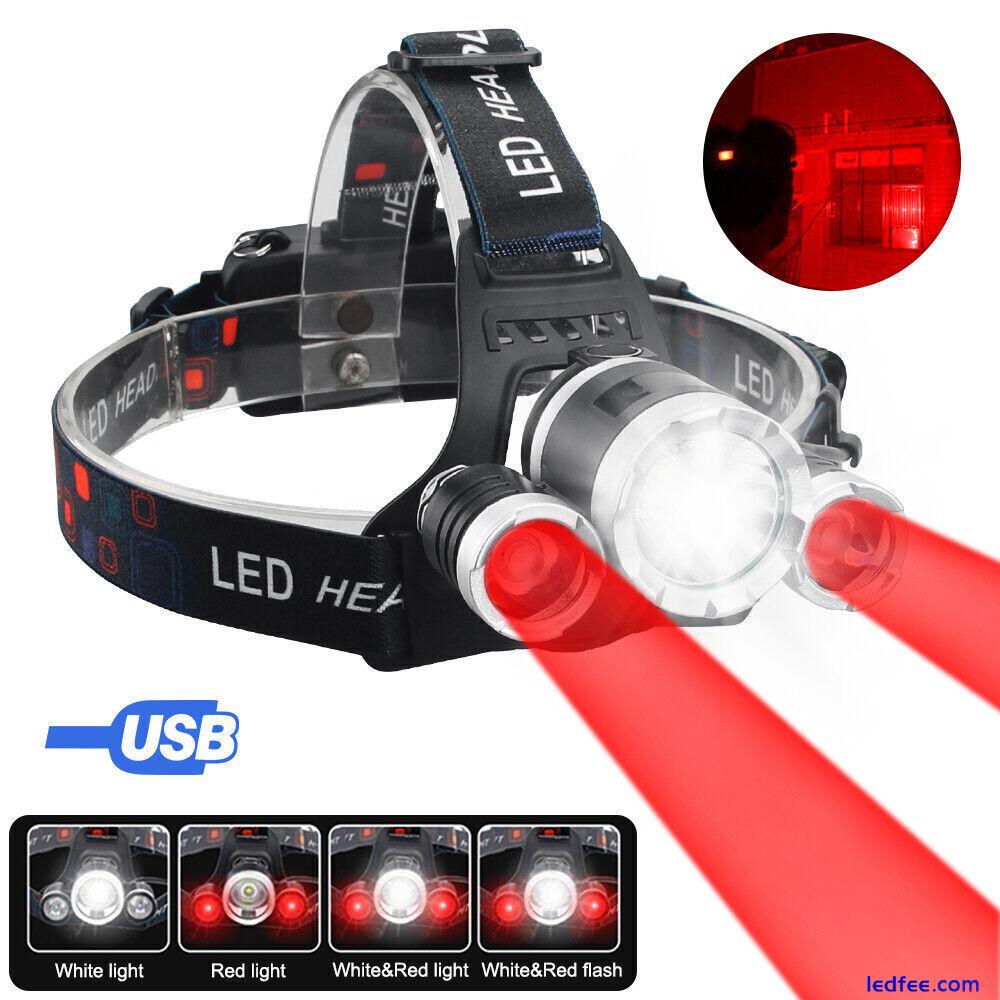 2 IN 1 Red White Light Headlamp 3 LED Hunting Predator Headlight Head Torch Lamp 2 