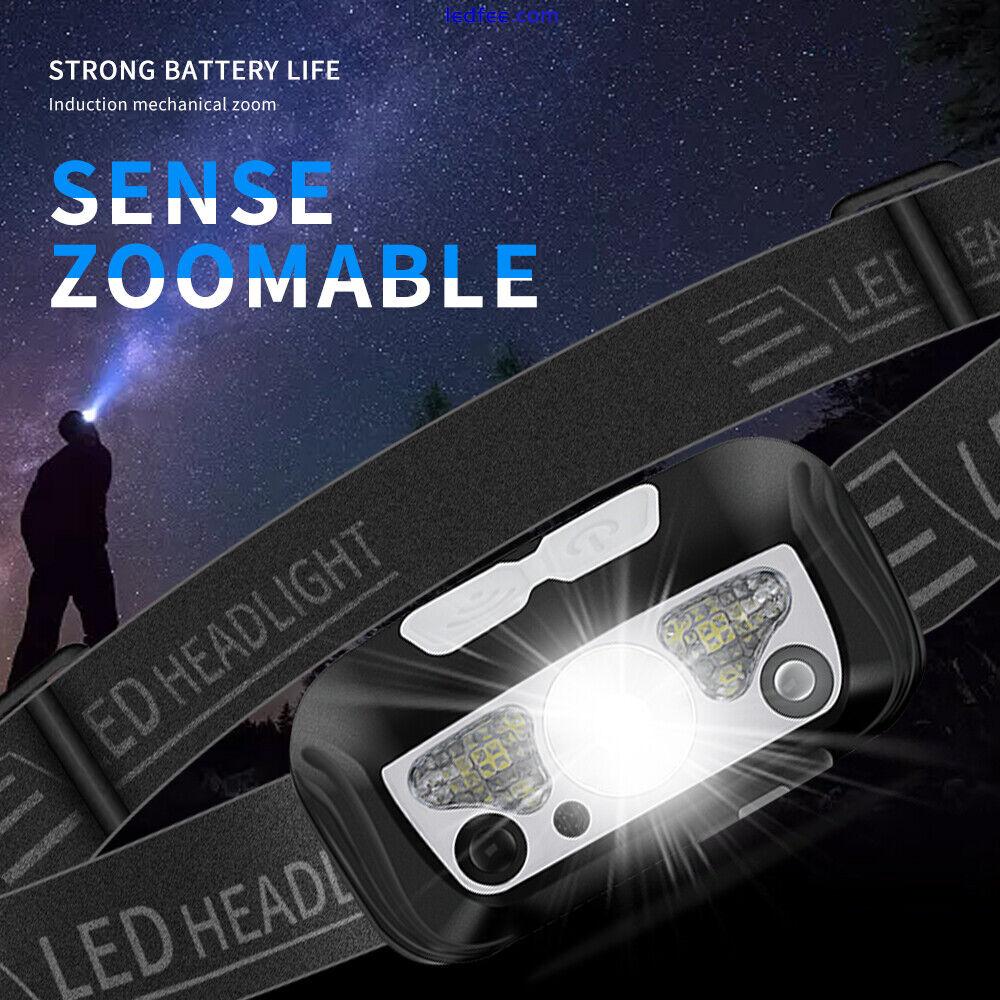 Hiking Light Sensing Headlight Super Bright LED Head Torch Rechargeable Lamp 5 