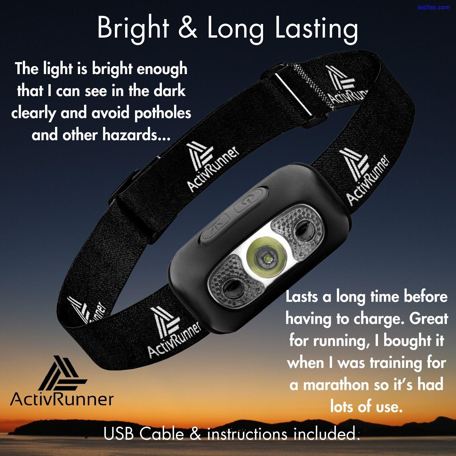 ActivRunner USB Rechargeable Head Torch - ideal for Running, Hiking, Camping 2 