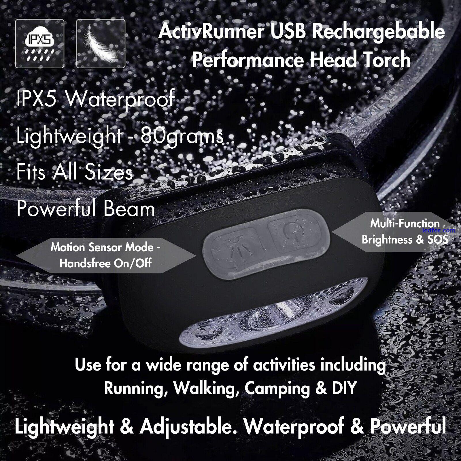 ActivRunner USB Rechargeable Head Torch - ideal for Running, Hiking, Camping 0 