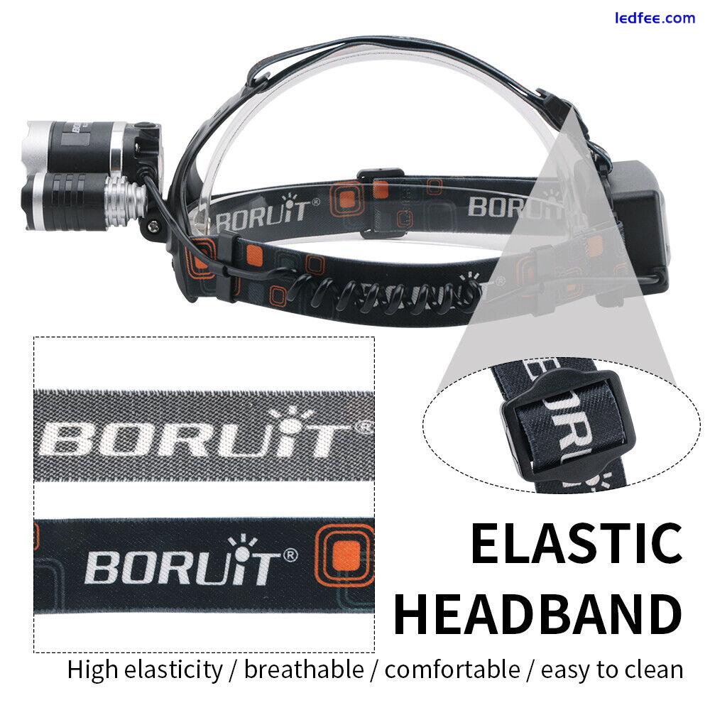 BORUiT LED Headlamp Head Torch Headlight Rechargeable Band Lamp Light Camping 5 