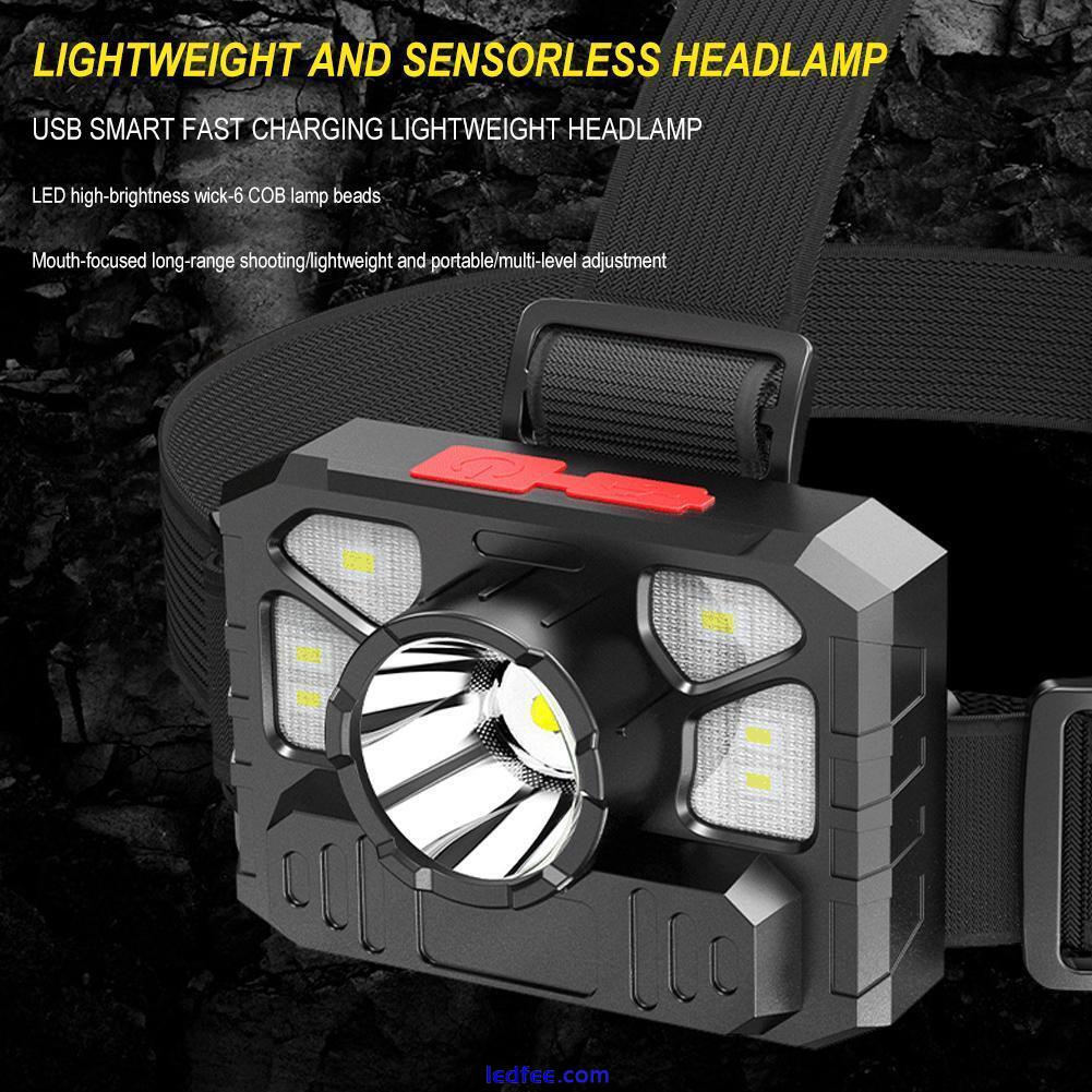 COB Super Bright USB Rechargeable Headlamp LED Head Torch Headlight Waterproof 0 
