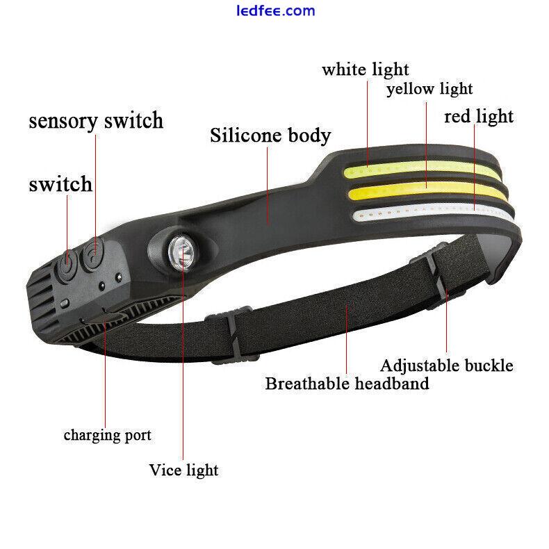 1-4Pack LED COB Stirnlampe Sensor Scheinwerfer Kopflampe USB Camping Wasserdicht 3 