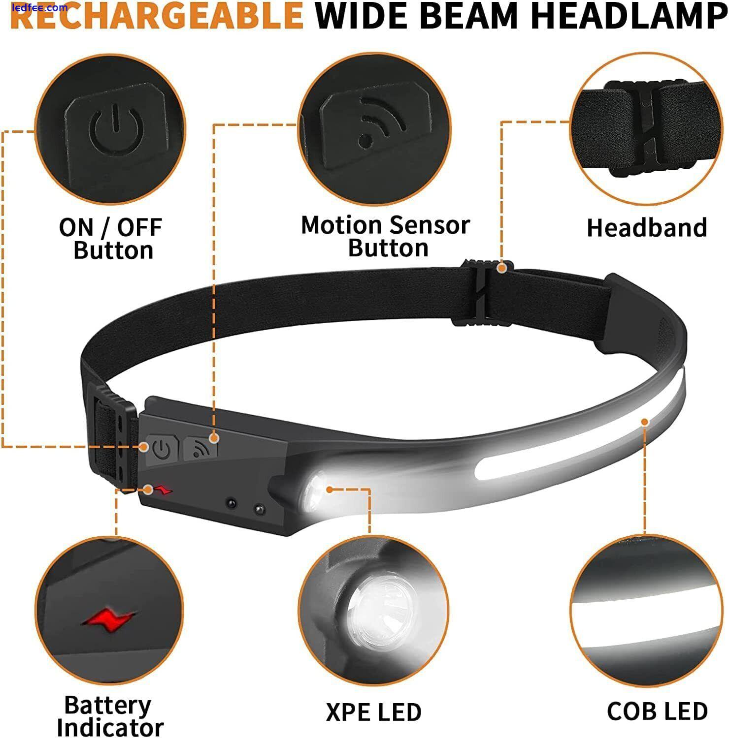 COB LED Headlamp USB Rechargeable Headlight Bar Torch Work Light Head Band Lamp 2 