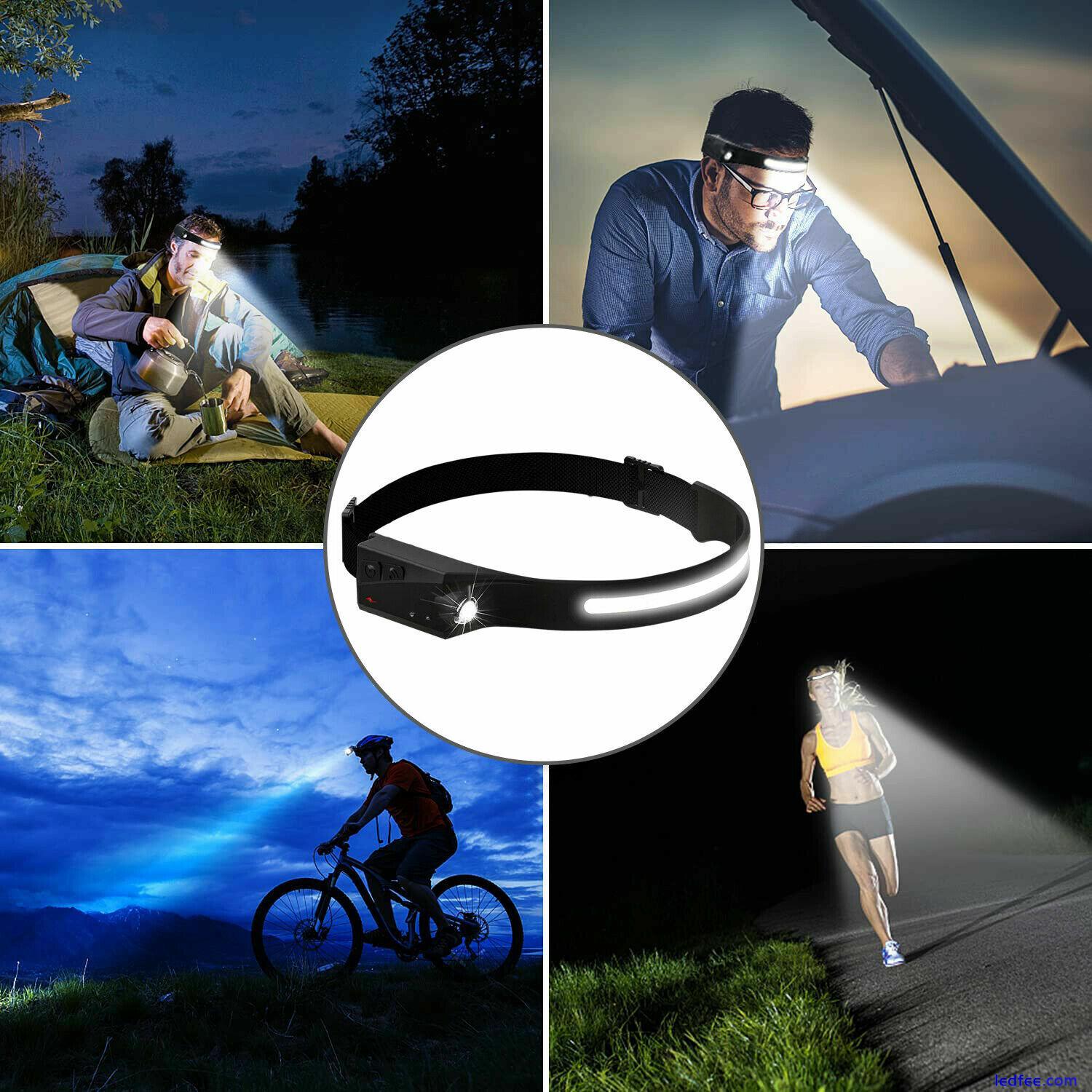 COB LED Headlamp USB Rechargeable Headlight Torch Work Light Bar Head Band Lamp 2 