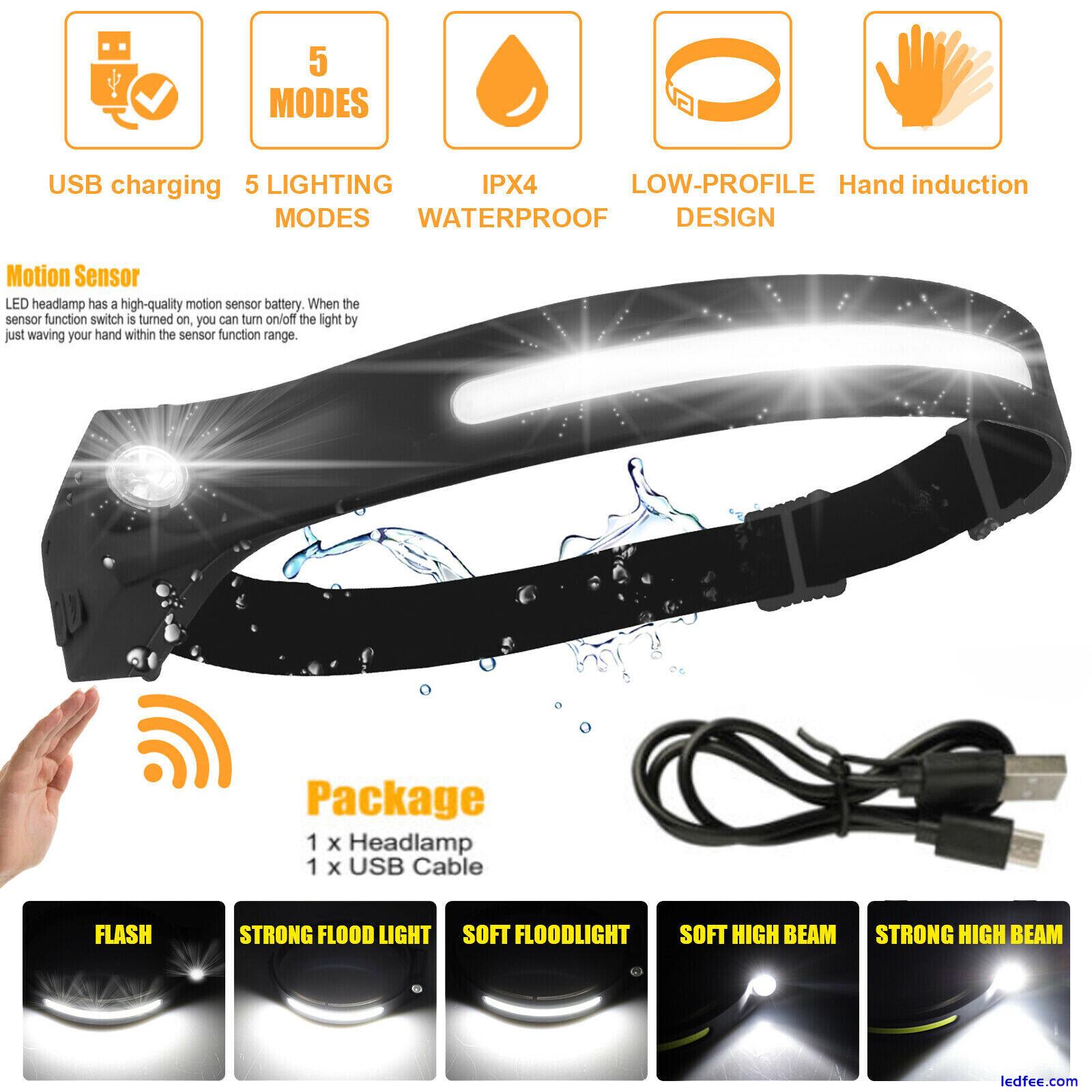 Headlamp COB LED Rechargeable Headlight Torch Work Light Bar Head Band USB NEW 5 