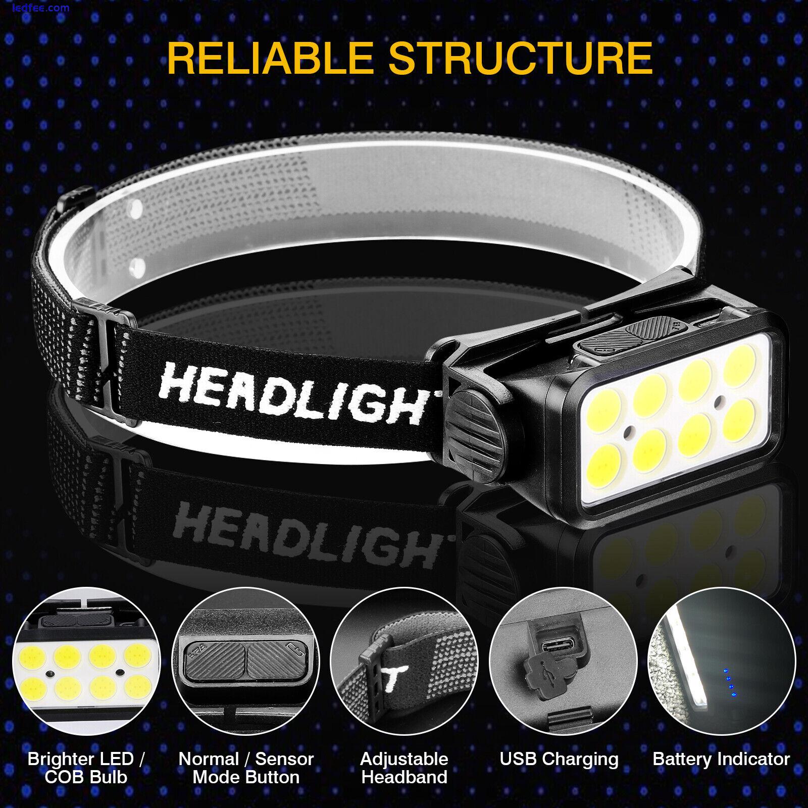 COB LED Headlamp USB Rechargeable Headlight Torch Work Light Bar Head Band Lamp 1 