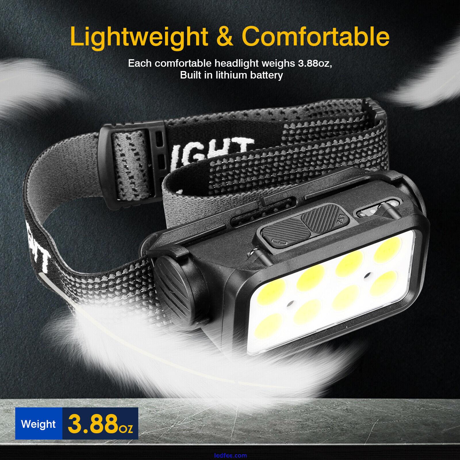 COB LED Headlamp USB Rechargeable Headlight Torch Work Light Bar Head Band Lamp 4 