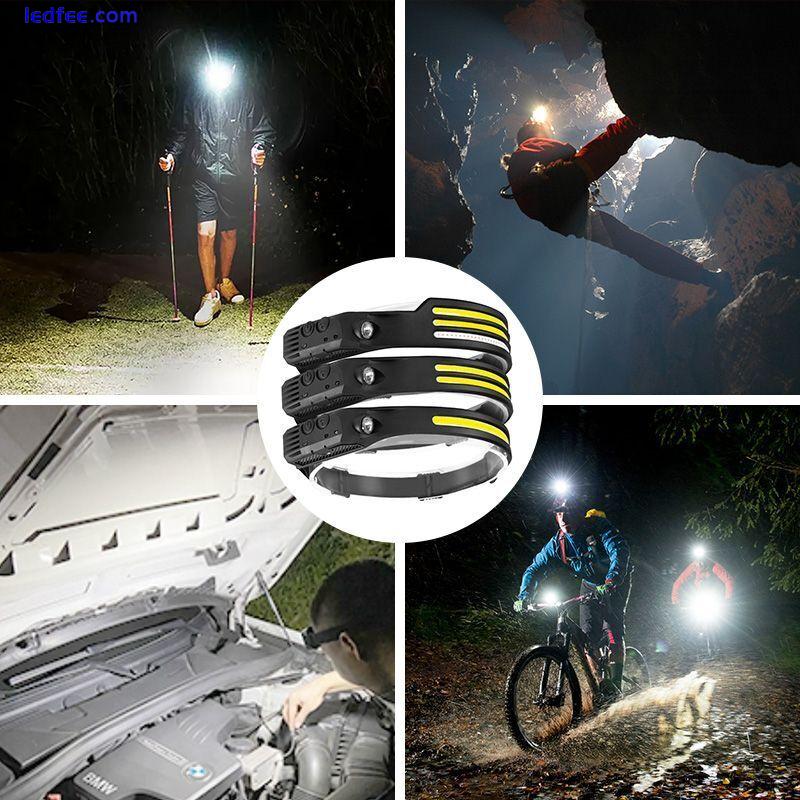 Headlamp LED Sensor Lamp Built in Battery Flashlight USB Rechargeable Head Torch 4 