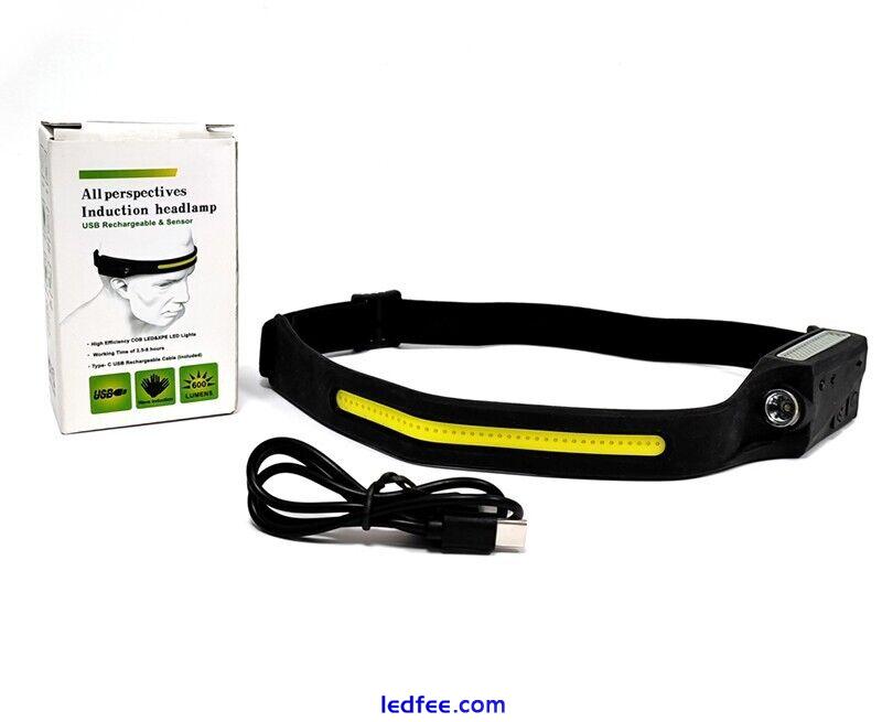 Waterproof LED Headlamp Super Bright Head Torch USB Rechargeable COB Headlight 1 