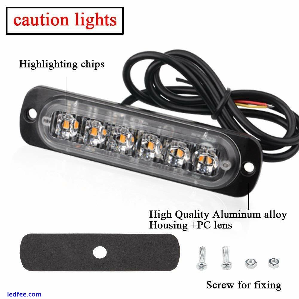 2X 6 LED Amber/Yellow Emergency Hazard Warning Strobe Beacon Caution Light Bar 4 