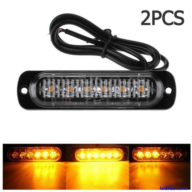 2X 6 LED Amber/Yellow Emergency Hazard Warning Strobe Beacon Caution Light Bar 2 