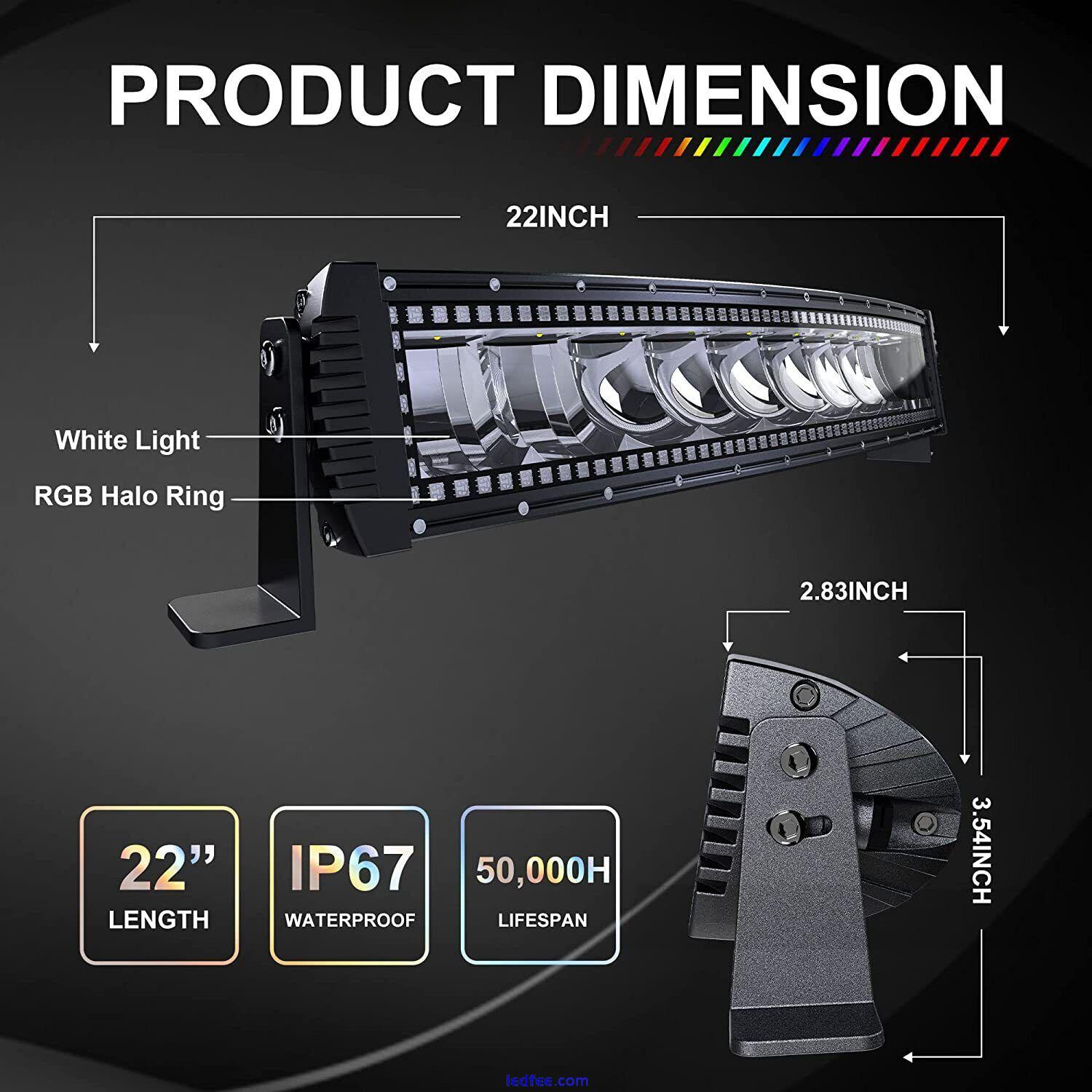 22inch RGB LED Light Bar Spot Flood Combo + 4" Pods Offroad For Jeep Truck SUV 0 