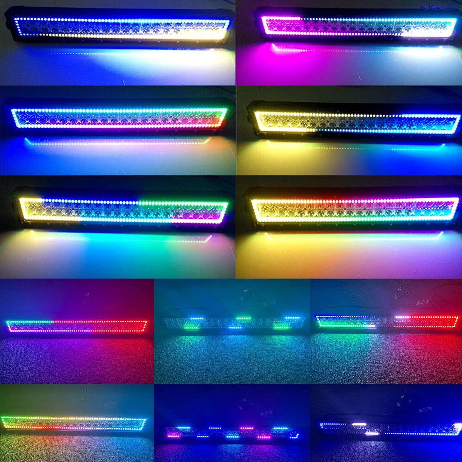 22inch RGB LED Light Bar Spot Flood Combo + 4" Pods Offroad For Jeep Truck SUV 5 