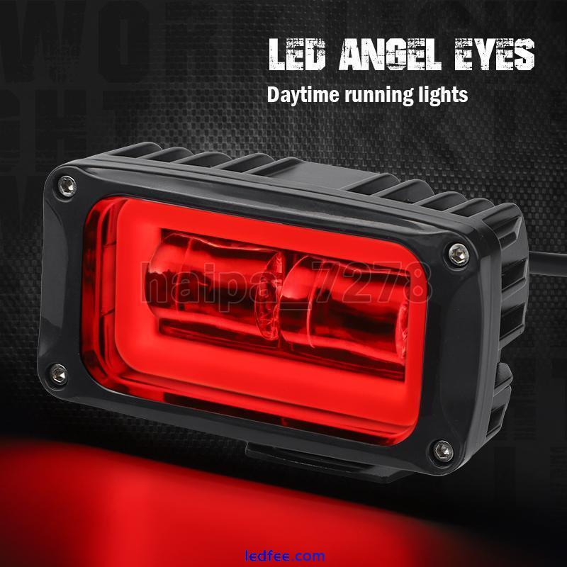 LED Work Light Bar 4in Offroad Driving Pods White Red Halo Angel Eye SUV UTV ATV 2 