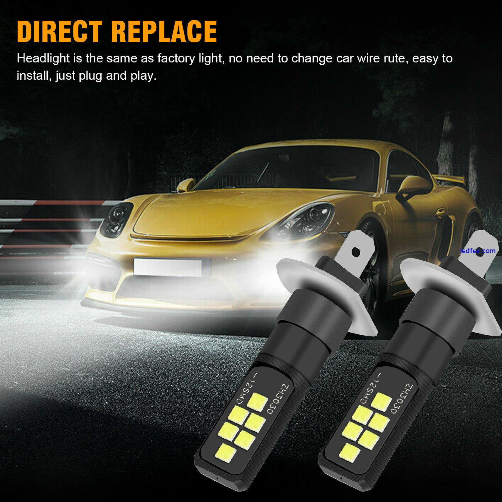 2x H1 Super White 6000K LED Headlight Fog Driving Bulbs Kit High Low Beam Lamps 3 