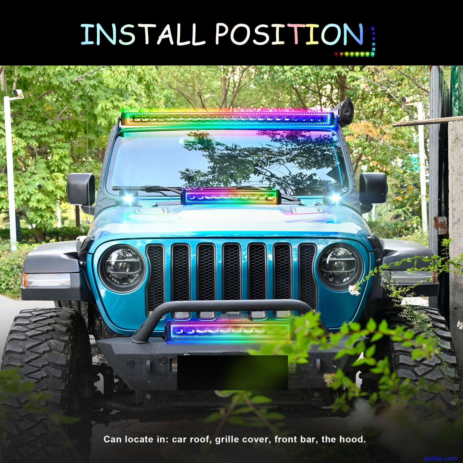 22inch RGB LED Light Bar Spot Flood Combo + Wiring Kit For Jeep Truck SUV ATV 5 