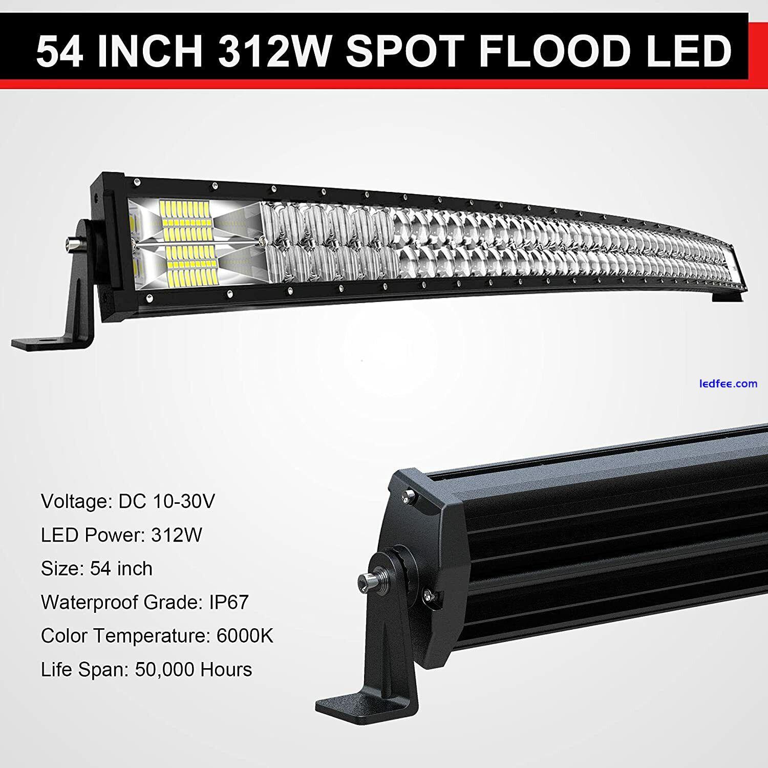 54Inch Curved LED Work Light Bar Spot Flood Offroad Driving Lamp For Truck ATV 0 