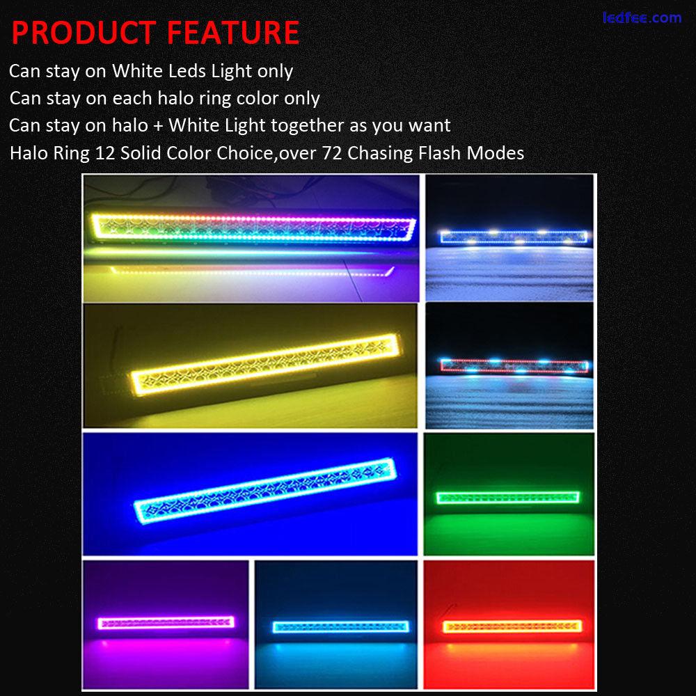 20inch 4D Led Offroad Work Light Bar with RGB Halo Ring Chasing Wiring Bluetooth 0 